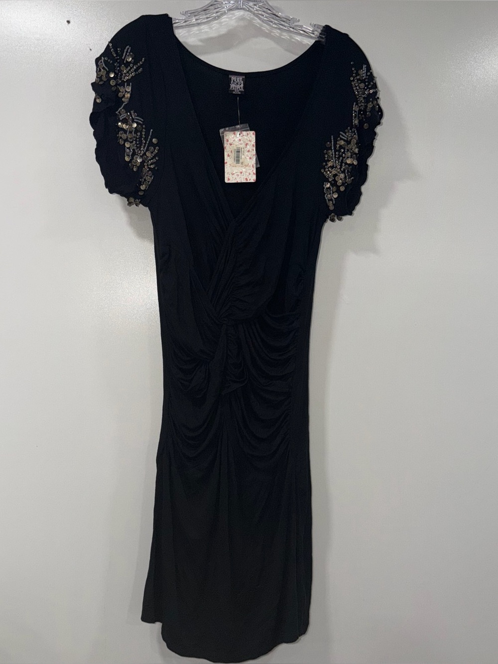 Free People black beaded V-neck dress